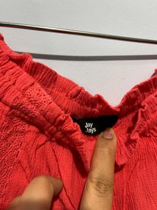 Coral Off-Shoulder Ruffle Sleeve Top