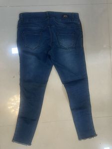 Blue Denim Jeans with Red Stripe Detail