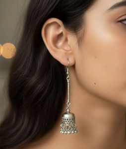 pack of 2 Oxidized Silver Mirror Jhumka Set