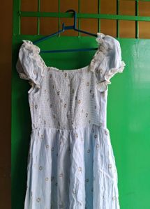 Light Blue Floral Print Dress Bridgerton inspired