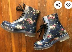 new look floral  lace up rain boots