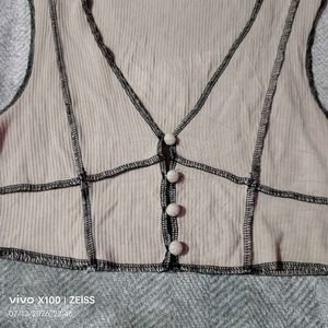24127. Y2K nude button up top