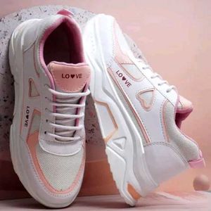 white and pink cute LOVE Sneakers