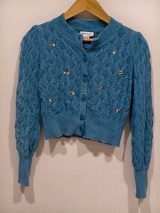 Blue Embroidered Cardigan