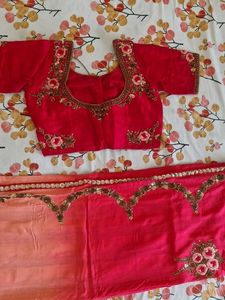 Red-Peach Sequins heavy saree with Blouse 💖