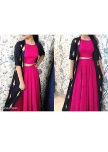 Stylish Ethnic Crop Top Skirt &amp; Jacket Set