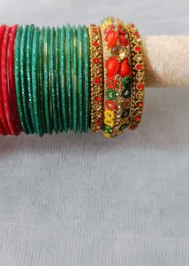 Colorful Bangle 24 pcs Set+4kare red +2kare