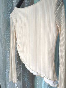 Sheer Pleated Long Sleeve Top