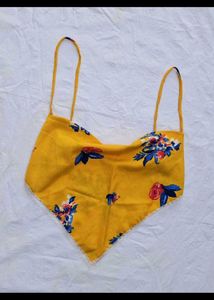 Yellow Floral Tie-Back Crop Top