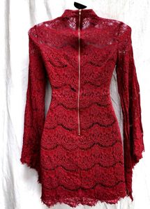 🔥MAROON HOT LACE MINI DRESS FOR WOMEN