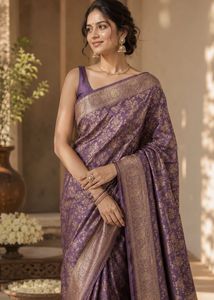 Elegant Purple Silk Brocade Saree