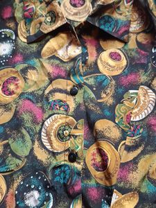 Vintage Abstract Print Button-Up Shirt