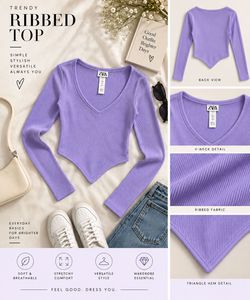 ZARA Lavender Ribbed Cropped Top