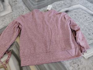 Pink Marled Tie-Sleeve Sweatshirt