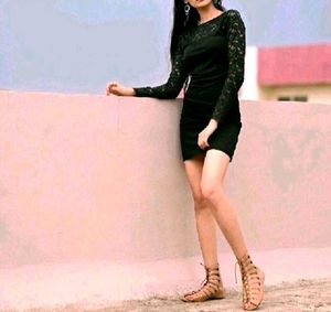 Chic Full Sleeve Bodycon With Black Sheer