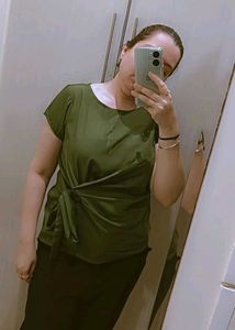 Stylish Olive Green Wrap Look Top