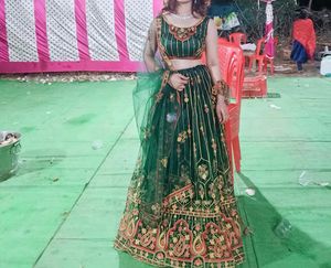 Elegant Green Embroidered Lehenga Set