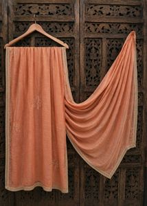 Elegant Peach Brown Dupptta with lace border 🤎