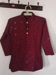 Maroon Sequined Kurta set