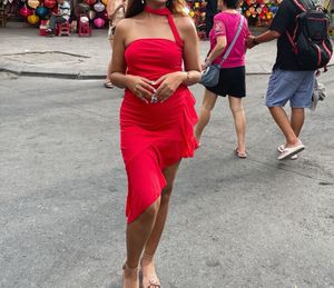Stunning Red One-Shoulder Ruffle Dress