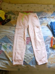 Pink Cargo Pants with Drawstring