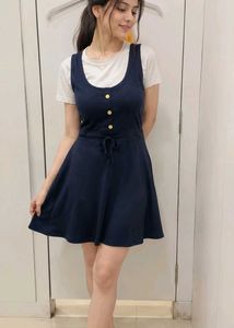 Navy Blue Mini Dress with White T-Shirt