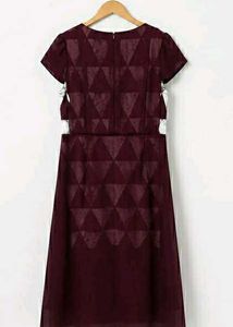 Burgundy Geometric Cut-out Midi Dress