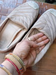 Beige Quilted Slip-on Shoes