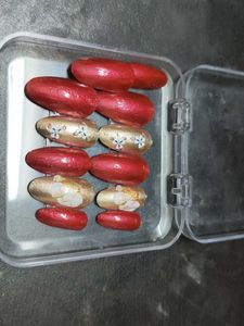 Red & Gold Press-On Nails