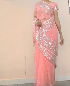 Partywear Saree/ Peach Saree/ Ethenic Saree
