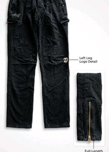 Black Cargo Pants with Side Zipper