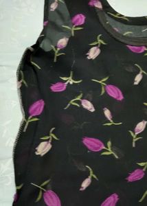 Black Kurta Set with Floral and Stripe Print