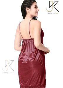 Satin Lace Trim Nightgown - Burgundy