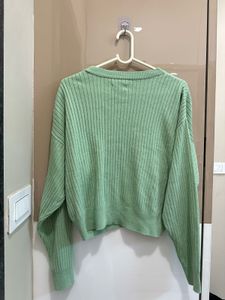 Cropped Ribbed Knit Sweater