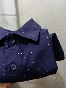 Zara Man Navy Polka Dot Slim Fit Shirt