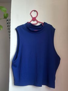 Blue Sleeveless Mock Neck Top