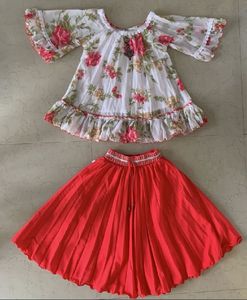 Floral Print Kurta and Skirt Set