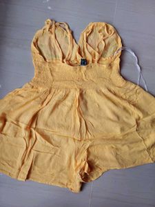 forever21 Embroidered Yellow Summer playsuit