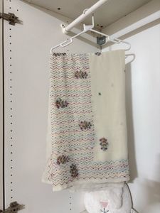 Cream Saree with Colorful Embroidery