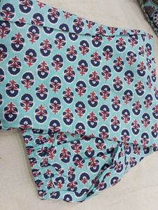 Light Blue Floral Print Cotton Kurta