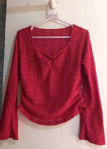 Chic Red Long Sleeve Top