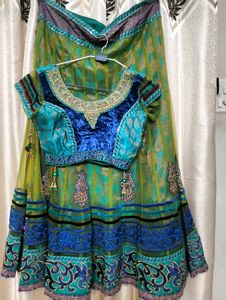 Teal &amp; Blue Embroidered Lehenga Choli Set