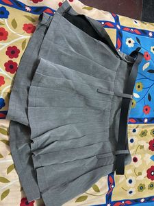 Grey Belted Pleated Shorts