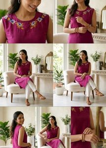 Elegant Sleeveless Kurta with Floral Embroidery