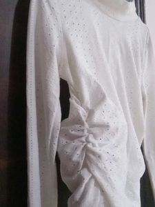 Chic Ruched White Eyelet Top