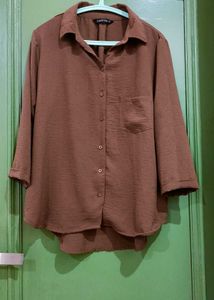 Chic Textured Brown Button-Up Top