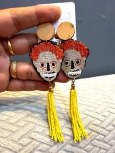 Quirky Embroidered Face Tassel Earrings