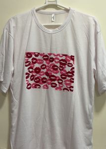 White T-Shirt with Pink Lips Print