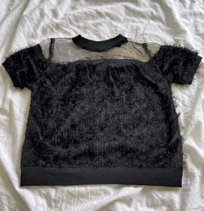 Black Faux Fur Sheer Top