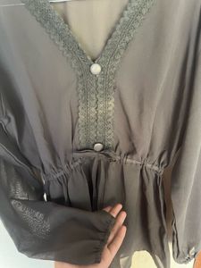 Elegant Sheer Lace Trim Blouse